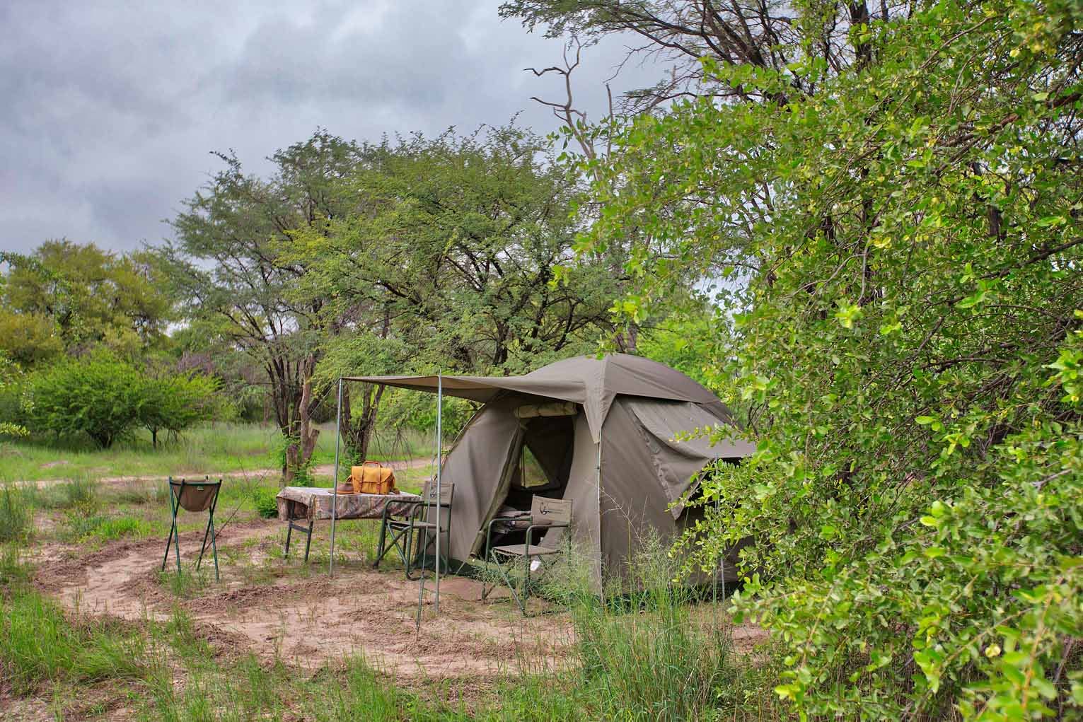 Canvas safari tent set for a private camping safari