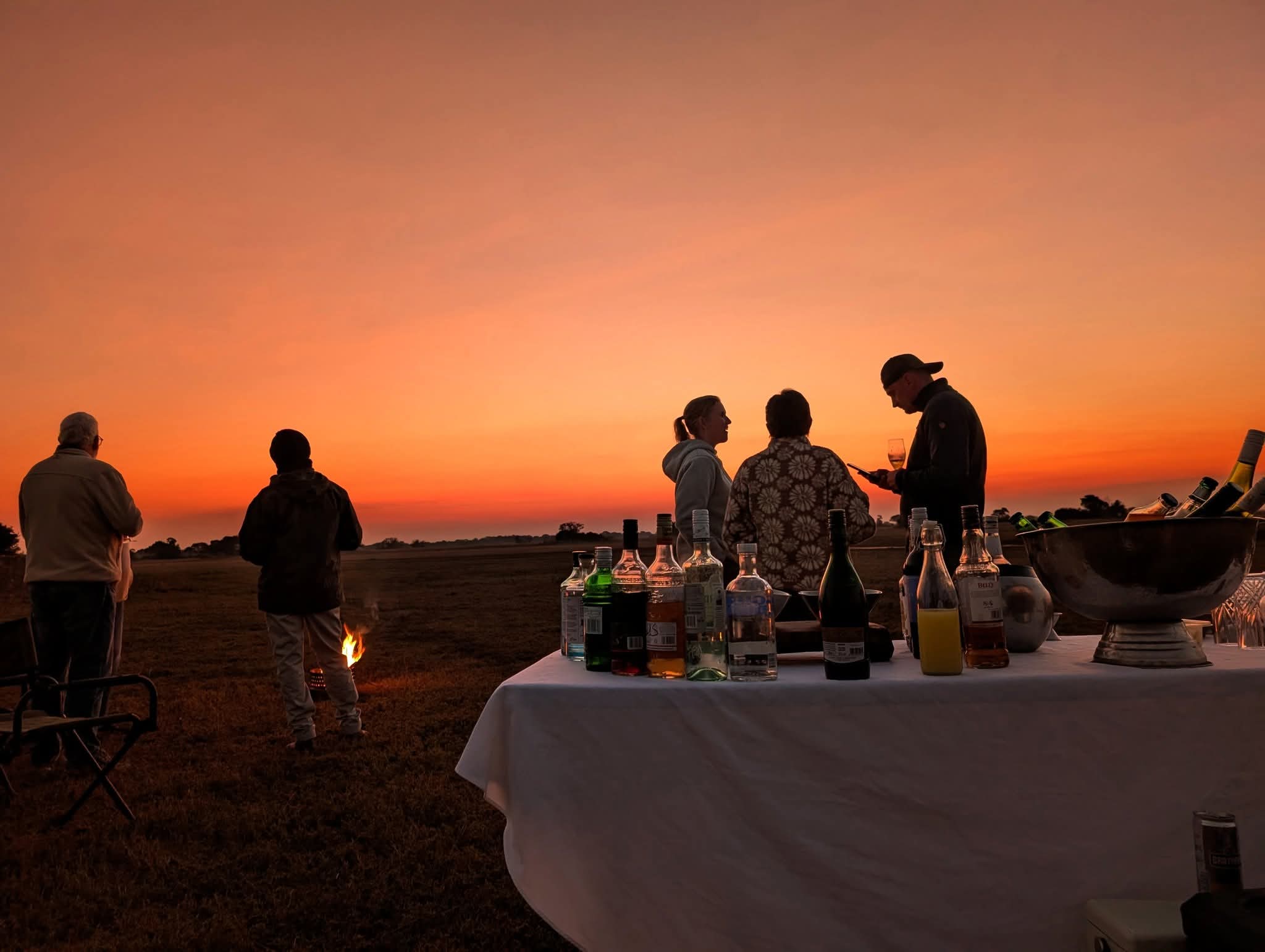 Safari dining table set at sunset