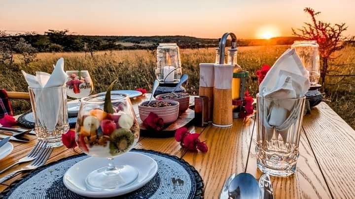 Safari table set at sunset